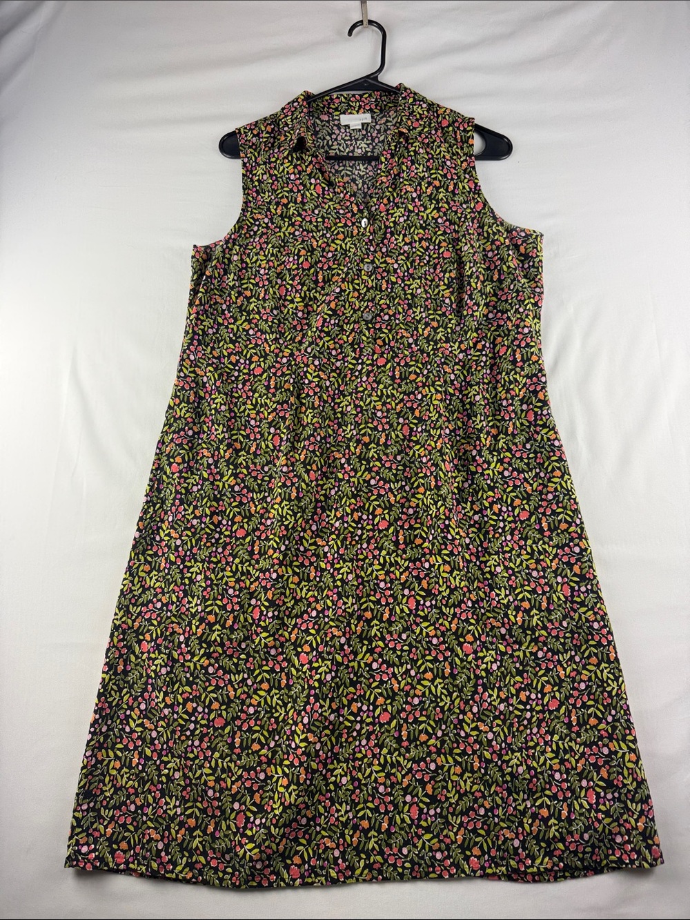 J.Jill Black Floral Sleeveless Dress Women's Size Small Rayon Button Front